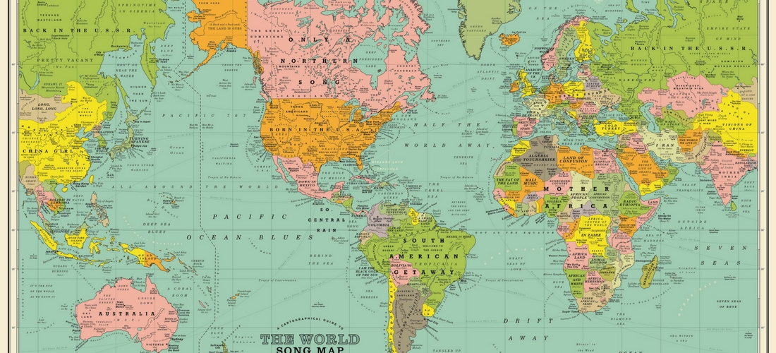 O mapa mundi identificado com canções